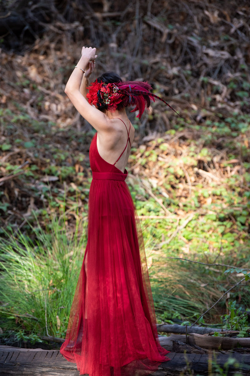 Headband, Headdress. Adjustable. Vintage Beads Circa 1920s. Vintage Florals. RED Headpiece, by The House of Kat Swank. Ready to Ship.