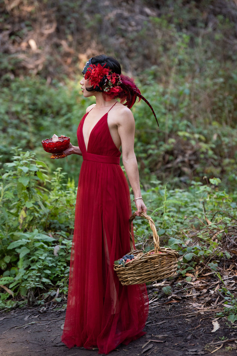 Headband, Headdress. Adjustable. Vintage Beads Circa 1920s. Vintage Florals. RED Headpiece, by The House of Kat Swank. Ready to Ship.