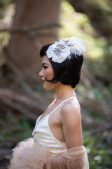 Hair Clip, Bridal Headpiece, Fascinator. Partridge, Ostrich, & Vintage Pansies Barrette, by The House of Kat Swank. Ready to Ship. One of a Kind.