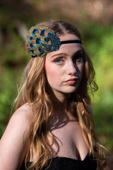 Headband. Adjustable. Modern Flapper- Navy Blue Velvet. Don’t be shy, little peacock! By The House of Kat Swank. Ready to Ship.