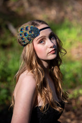 Headband. Adjustable. Modern Flapper- Navy Blue Velvet. Don’t be shy, little peacock! By The House of Kat Swank. Ready to Ship.