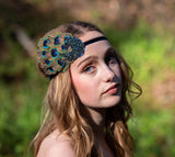 Headband. Adjustable. Modern Flapper- Navy Blue Velvet. Don’t be shy, little peacock! By The House of Kat Swank. Ready to Ship.