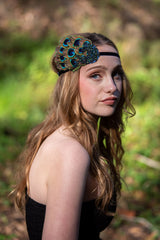 Headband. Adjustable. Modern Flapper- Navy Blue Velvet. Don’t be shy, little peacock! By The House of Kat Swank. Ready to Ship.