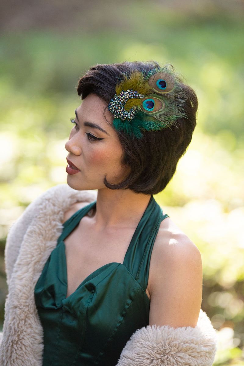 Hair Clip. Don’t Be Shy Little Peacock! The Wave Barrette, by The House of Kat Swank. Ready to Ship. One of a Kind. Glamour Wedding Bride Fascinator