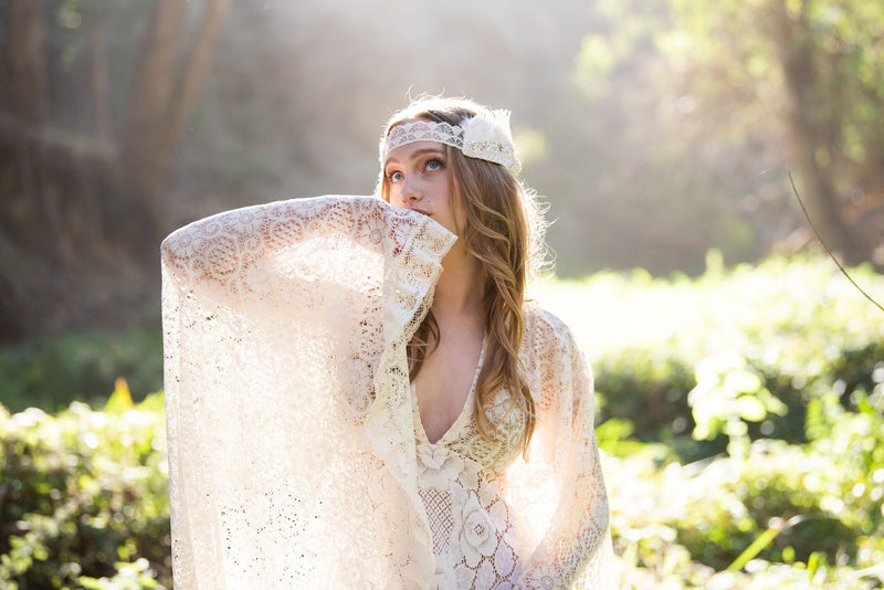 Headband, Headdress. Lovely Vintage Lace & Bow Adjustable Bridal Headpiece by The House of Kat Swank. Ready to Ship. One of a Kind. Boho. Bohemian Bride.