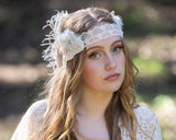 Headband, Headdress. Lovely Vintage Lace & Bow Adjustable Bridal Headpiece by The House of Kat Swank. Ready to Ship. One of a Kind. Boho. Bohemian Bride.