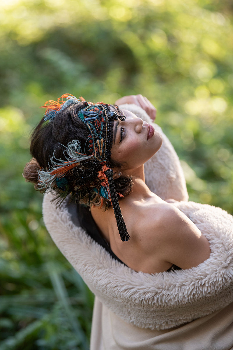 Headband, Headdress. Vintage Materials. Adjustable. The Autumn Headpiece by The House of Kat Swank. Ready to Ship. One of a Kind.