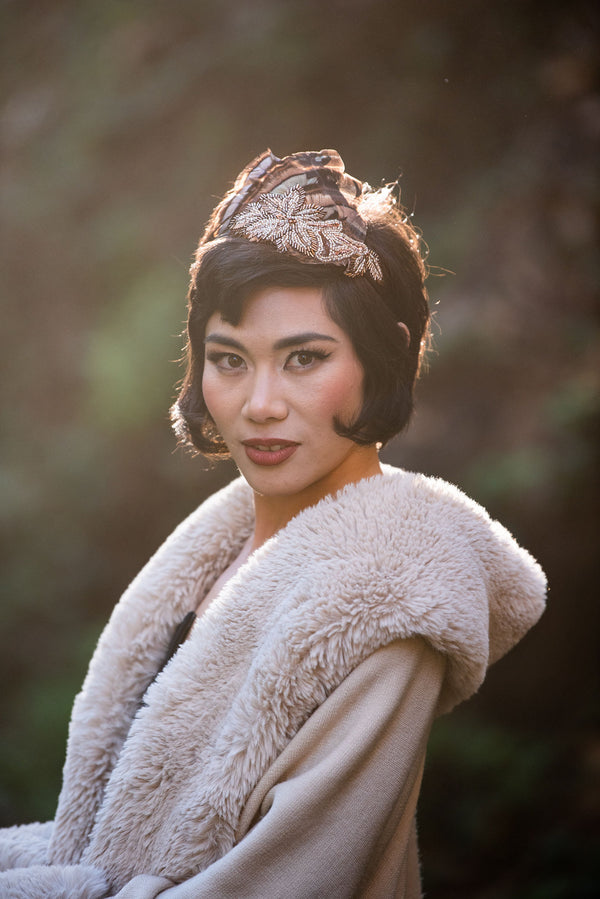 Headband, Fascinator- Bronze, Black & Brown, Beaded with Feathers, by The House of Kat Swank. Ready to Ship. One of a Kind.