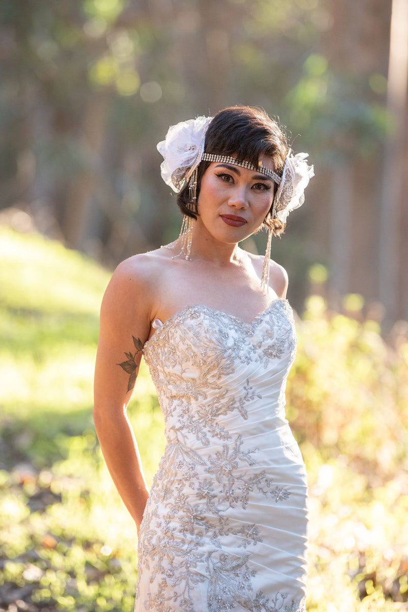 Headband, Headdress. Vintage Materials- Antique Silver Lace. Adjustable Bridal Headpiece by The House of Kat Swank. Ready to Ship. One of a Kind.