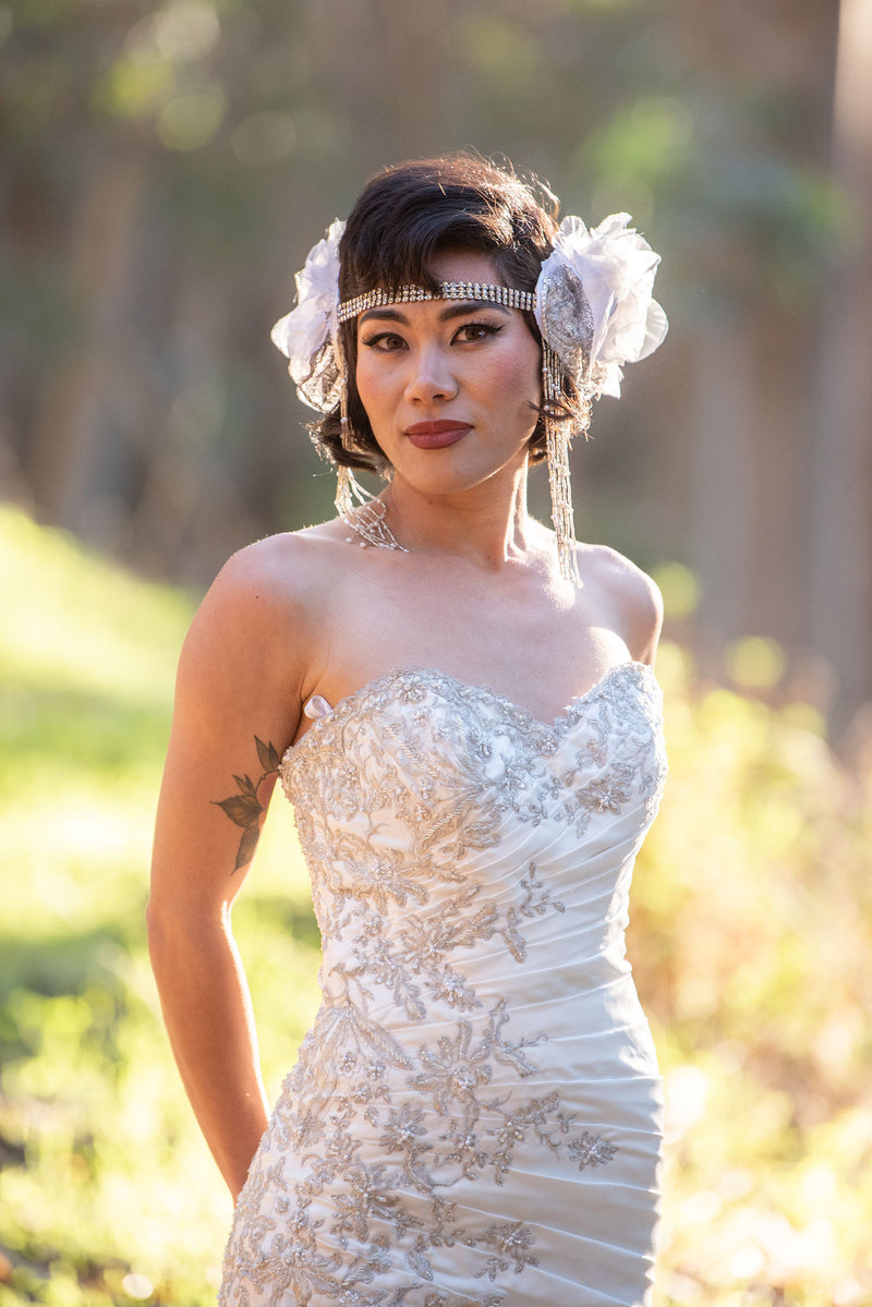 Headband, Headdress. Vintage Materials- Antique Silver Lace. Adjustable Bridal Headpiece by The House of Kat Swank. Ready to Ship. One of a Kind.