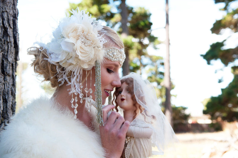 Headband, Headdress. Made to Order, Bespoke. Your Custom Colors. Vintage Materials. Adjustable Bridal Headpiece by The House of Kat Swank. One of a Kind.