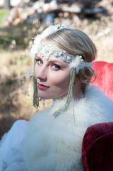 Headband, Headdress, Adjustable Bridal Headpiece. Made to Order, Bespoke. Your Custom Colors. Vintage Materials. By The House of Kat Swank.