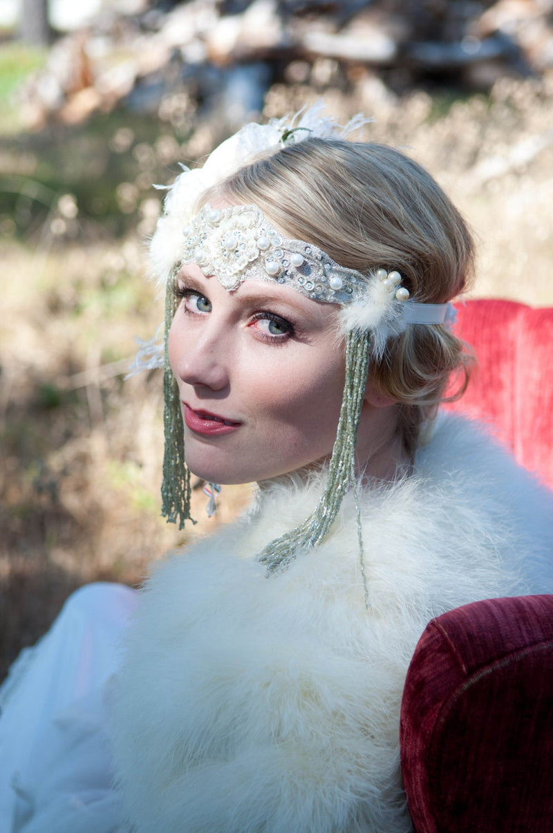 Headband, Headdress. Made to Order, Bespoke. Your Custom Colors. Vintage Materials. Adjustable Bridal Headpiece by The House of Kat Swank. One of a Kind.