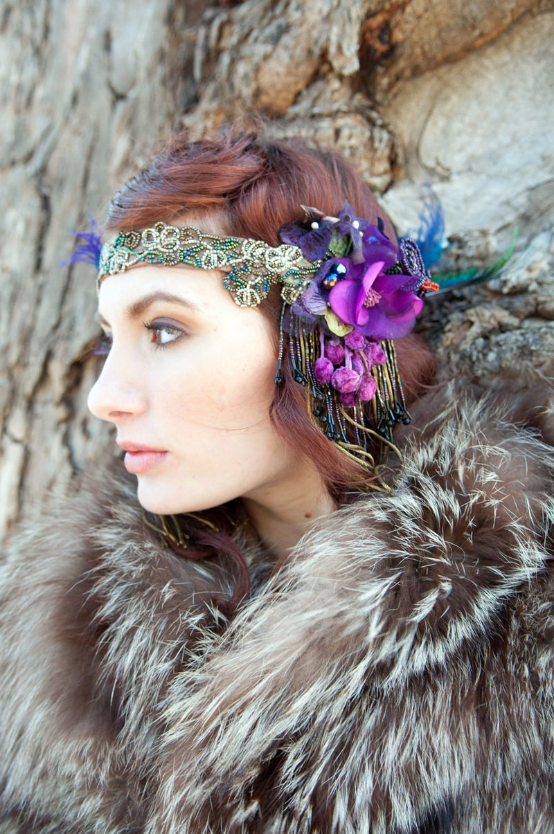 Headband, Headdress- Made to Order, Bespoke, Your Custom Colors- The Joanna Headpiece, by The House of Kat Swank. One of a Kind.