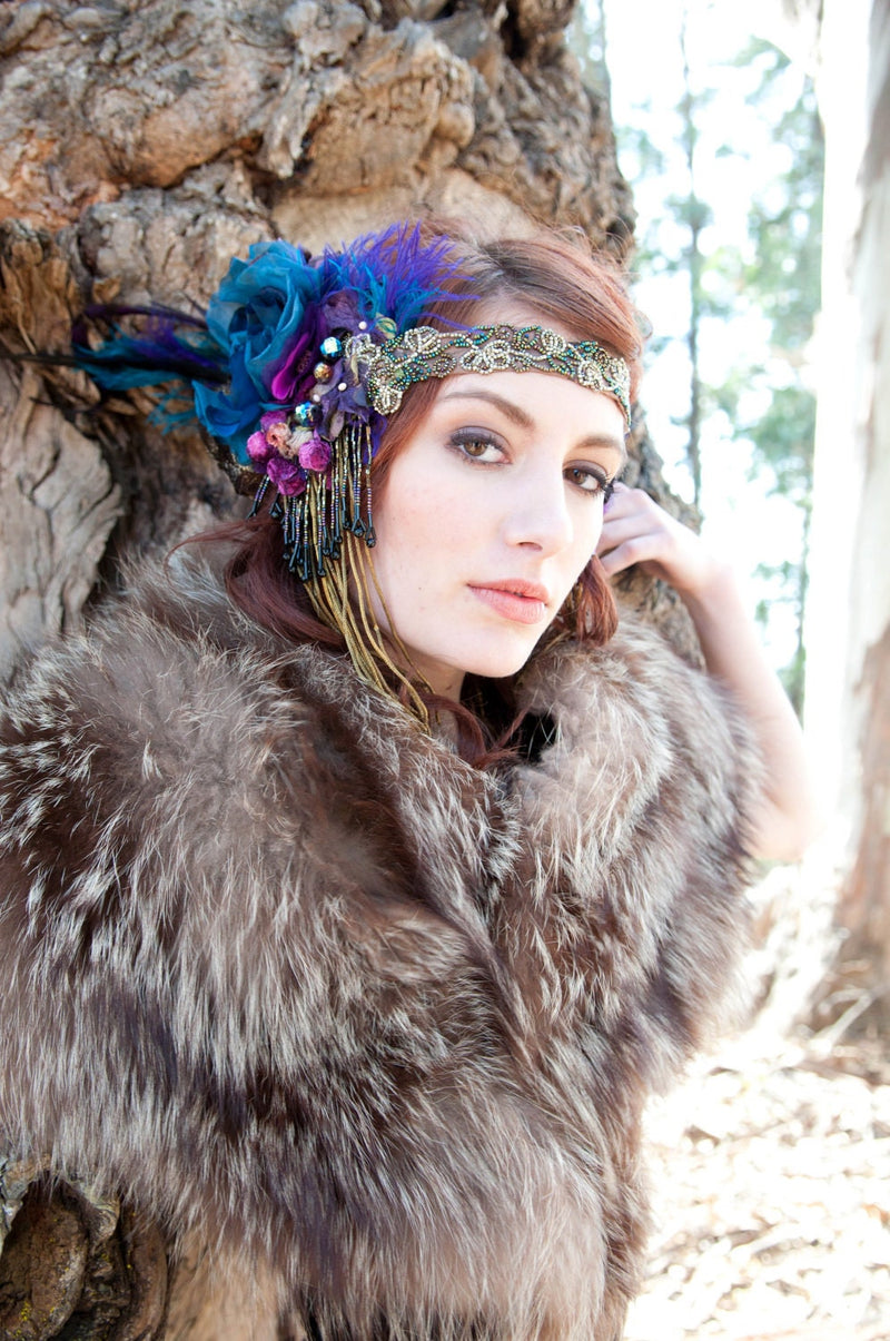 Headband, Headdress- Made to Order, Bespoke, Your Custom Colors- The Joanna Headpiece, by The House of Kat Swank. One of a Kind.