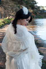 Hair Clip, Bridal Headpiece. Peacock Barrette. Delicate White and Ivory Beaded Bloom Fascinator by The House of Kat Swank. LIMITED EDITION. Ready to Ship.