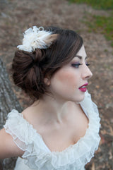 Hair Clip. Ivory and Beige. Peacock Bridal Headpiece. Whimsical Winter Wheat, by The House of Kat Swank.