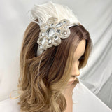 Headband. Bridal Headpiece. White & Silver. Vintage Beading & Ostrich Feathers, by The House of Kat Swank. Ready to Ship.