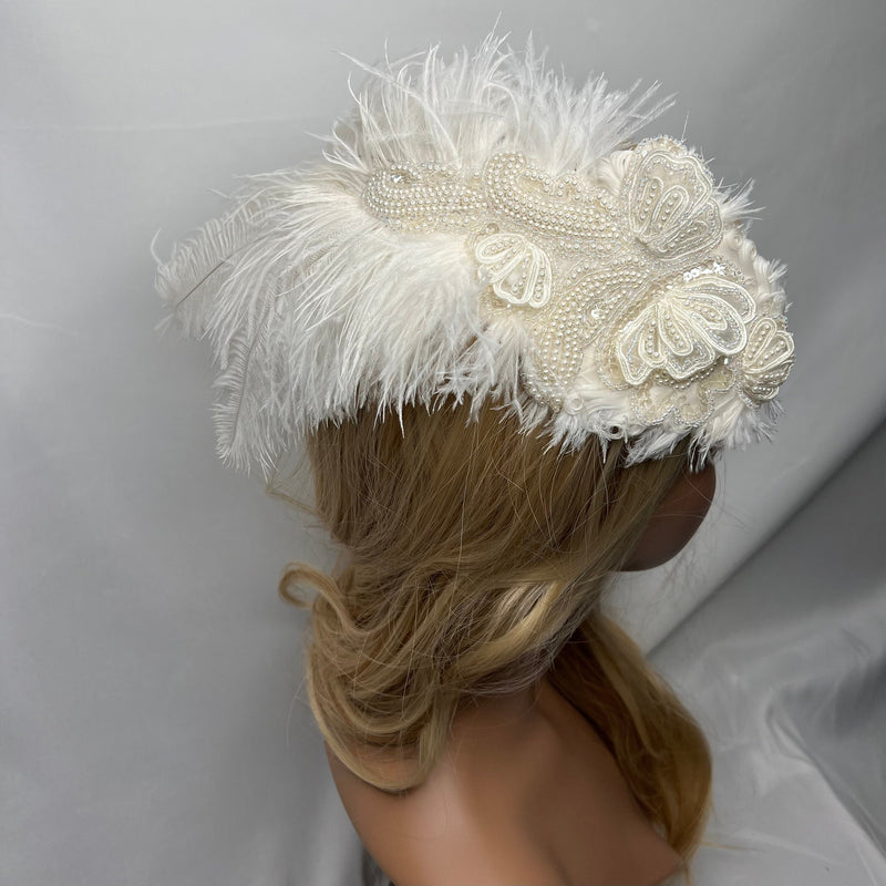 Hair Clip, Bridal Headpiece. White & Off-White Bridal Feathers. Not Your Average Bride, Fascinator by The House of Kat Swank. One of a Kind. Ready to Ship.