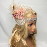 Headband, Headdress. Adjustable Bridal Headpiece. Rose, Ivory, Antique Gold, & Rose Gold by The House of Kat Swank. Ready to Ship. One of a Kind.