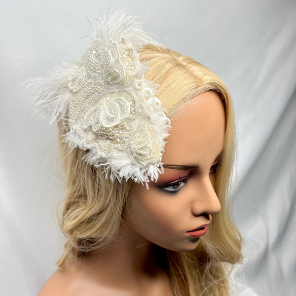 Hair Clip, Bridal Headpiece. White & Off-White Bridal Feathers. Not Your Average Bride, Fascinator by The House of Kat Swank. One of a Kind. Ready to Ship.