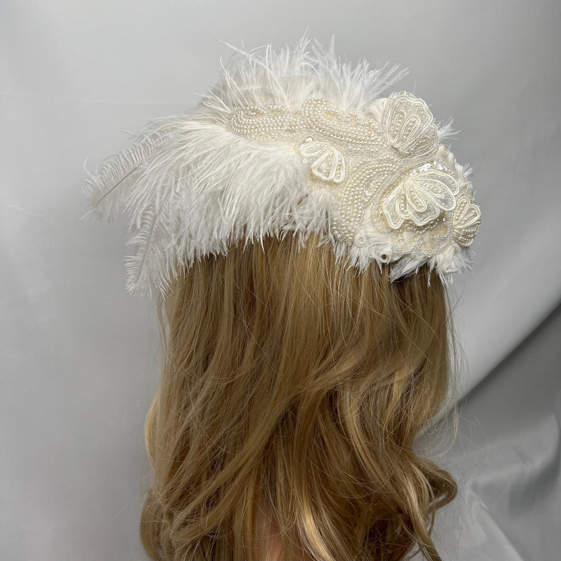 Hair Clip, Bridal Headpiece. White & Off-White Bridal Feathers. Not Your Average Bride, Fascinator by The House of Kat Swank. One of a Kind. Ready to Ship.