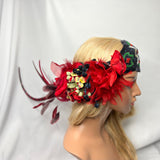 Headband, Headdress. Adjustable. Vintage Beads Circa 1920s. Vintage Florals. RED Headpiece, by The House of Kat Swank. Ready to Ship.