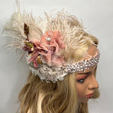 Headband, Headdress. Adjustable Bridal Headpiece. Rose, Ivory, Antique Gold, & Rose Gold by The House of Kat Swank. Ready to Ship. One of a Kind.