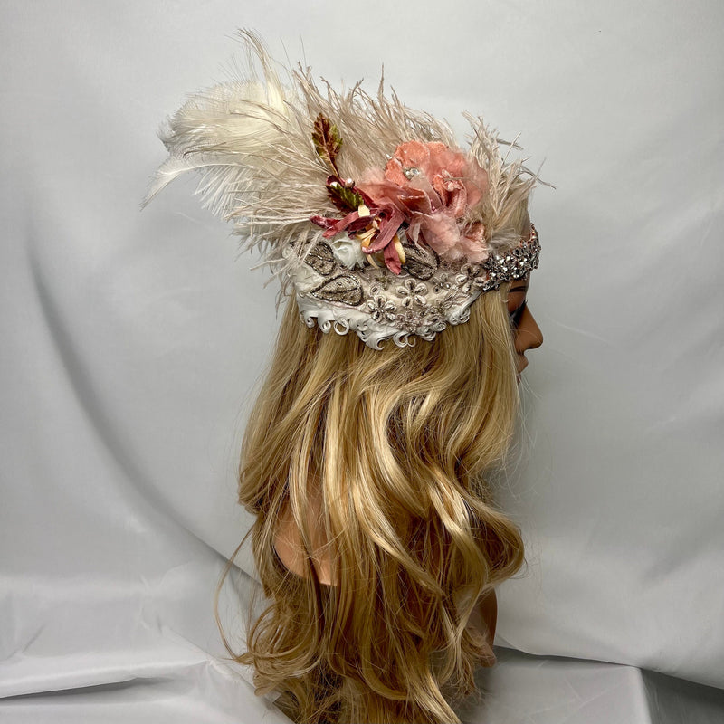 Headband, Headdress. Adjustable Bridal Headpiece. Rose, Ivory, Antique Gold, & Rose Gold by The House of Kat Swank. Ready to Ship. One of a Kind.