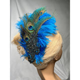 Hair Clip- Turquoise Blue & Green. Don’t Be Shy Little Peacock! By The House of Kat Swank. Ready to Ship. One of a Kind. Boho Flapper.