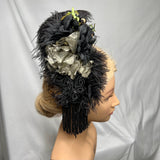 Hair Clip. Luxurious Black Ostrich Feather, Antique Gold Vintage Florals, Edwardian Jet Black Beading, Fascinator by The House of Kat Swank. Ready to ship