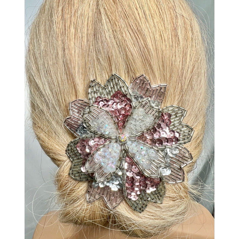 Hair Clip, Glamorous Vintage 1940s’ Beaded Rhinestone Bridal Headpiece Barrette, by The House of Kat Swank. Ready to Ship. One of a Kind.