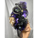 Hair Clip, Fascinator. Black, & Purple. Nevermore. Antique Jet Beading, Feathers, Vintage Florals. The Raven Edgar Allan Poe. Ready to Ship.