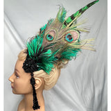 Hair Clip. Antique Jet Beads, Swarovski & Czech Crystals, Vintage Lace, Peacock Feathers. The Envy Headpiece by The House of Kat Swank. One of a Kind. Ready to Ship.