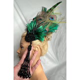 Hair Clip. Antique Jet Beads, Swarovski & Czech Crystals, Vintage Lace, Peacock Feathers. The Envy Headpiece by The House of Kat Swank. One of a Kind. Ready to Ship.