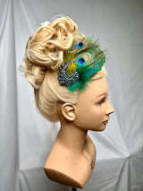 Hair Clip. Don’t Be Shy Little Peacock! The Wave Barrette, by The House of Kat Swank. Ready to Ship. One of a Kind. Glamour Wedding Bride Fascinator