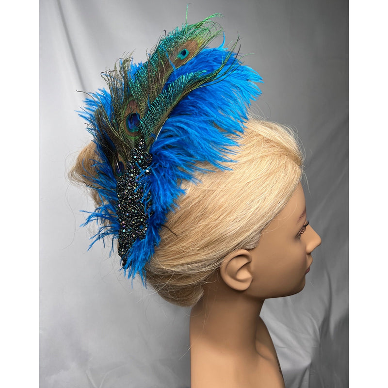 Hair Clip- Turquoise Blue & Green. Don’t Be Shy Little Peacock! By The House of Kat Swank. Ready to Ship. One of a Kind. Boho Flapper.