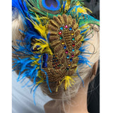 Hair Clip- Turquoise, Blue, & Gold. Don't Be Shy, Little Peacock! By The House of Kat Swank. One of a Kind. Ready to Ship.