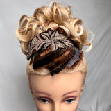 Headband, Fascinator- Bronze, Black & Brown, Beaded with Feathers, by The House of Kat Swank. Ready to Ship. One of a Kind.