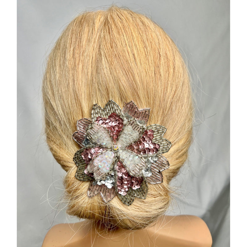 Hair Clip, Glamorous Vintage 1940s’ Beaded Rhinestone Bridal Headpiece Barrette, by The House of Kat Swank. Ready to Ship. One of a Kind.