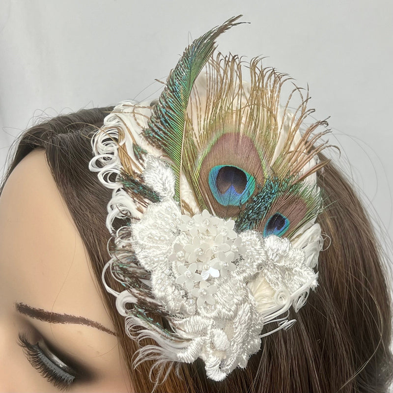 Hair Clip, Bridal Headpiece Barrette. Don’t Be Shy Little Peacock! By The House of Kat Swank. Ready to Ship. One of a Kind.