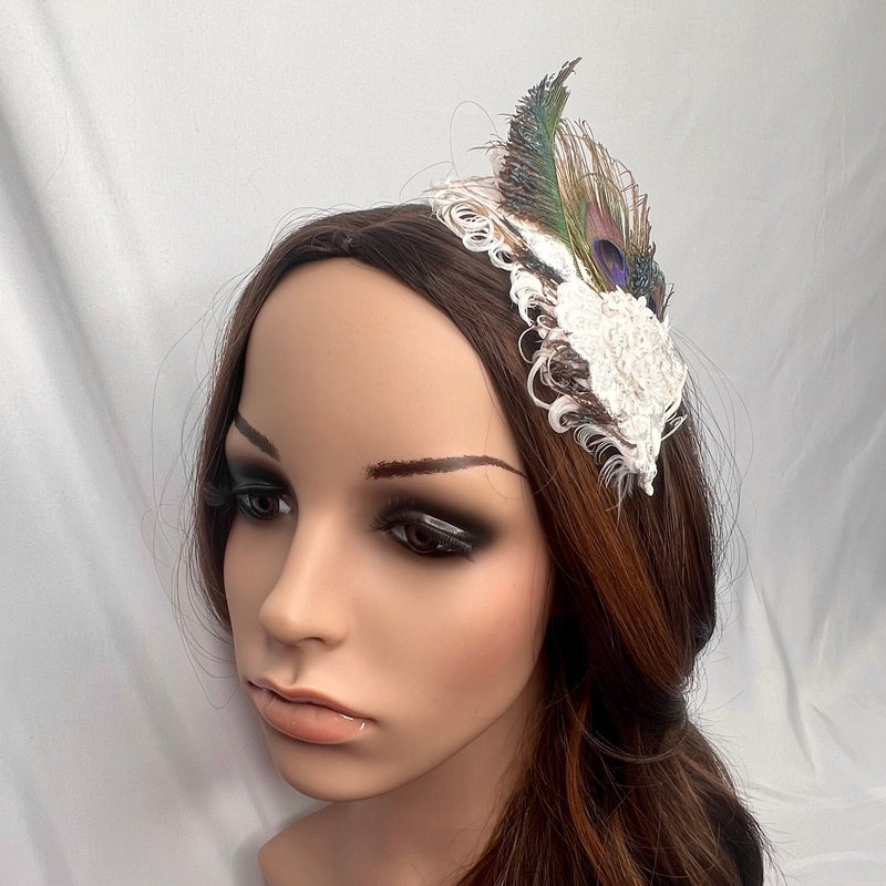 Hair Clip, Bridal Headpiece Barrette. Don’t Be Shy Little Peacock! By The House of Kat Swank. Ready to Ship. One of a Kind.