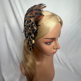 Hair Clip. Bronze, Black, Brown, & Cream Beaded Feather Barrette by The House of Kat Swank. Ready to Ship. One of a Kind. Ready to Ship.