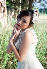 Hair Clip, Bridal Headpiece. Ivory, Beige, Bronze, & Pearl Tones. Whimsical Vintage Feather Love Bird Barrette by The House of Kat Swank. Ready to Ship. One of a Kind.