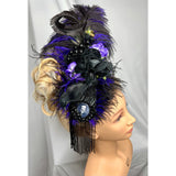 Hair Clip, Fascinator. Black, & Purple. Nevermore. Antique Jet Beading, Feathers, Vintage Florals. The Raven Edgar Allan Poe. Ready to Ship.