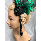 Hair Clip. Antique Jet Beads, Swarovski & Czech Crystals, Vintage Lace, Peacock Feathers. The Envy Headpiece by The House of Kat Swank. One of a Kind. Ready to Ship.