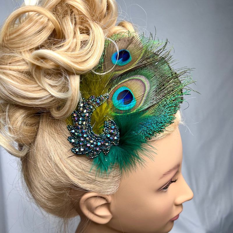 Hair Clip. Don’t Be Shy Little Peacock! The Wave Barrette, by The House of Kat Swank. Ready to Ship. One of a Kind. Glamour Wedding Bride Fascinator