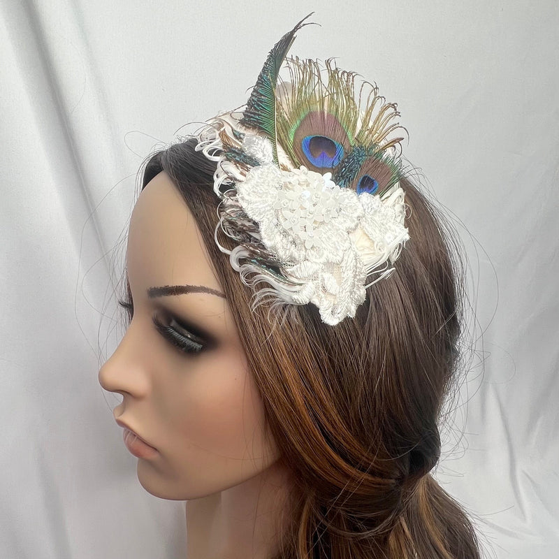 Hair Clip, Bridal Headpiece Barrette. Don’t Be Shy Little Peacock! By The House of Kat Swank. Ready to Ship. One of a Kind.