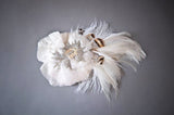 Hair Clip, Bridal Headpiece, Fascinator. Partridge, Ostrich, & Vintage Pansies Barrette, by The House of Kat Swank. Ready to Ship. One of a Kind.