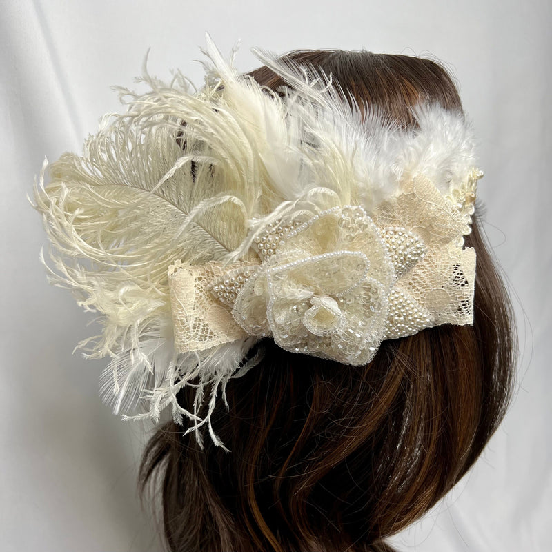 Headband, Headdress. Lovely Vintage Lace & Bow Adjustable Bridal Headpiece by The House of Kat Swank. Ready to Ship. One of a Kind. Boho. Bohemian Bride.